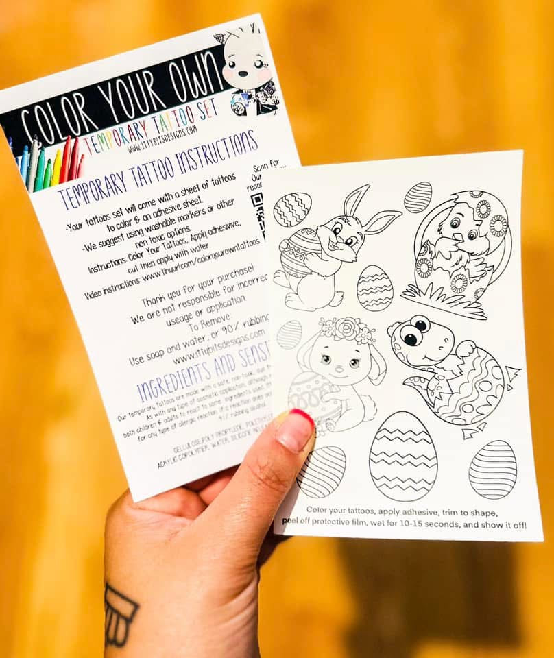 Easter Tattoo Sheet; Color your own